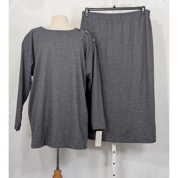 Vintage 90s Top Skirt Set Long Sleeve Midi Gray Women's Size 18 New Deadstock - Picture 1 of 12